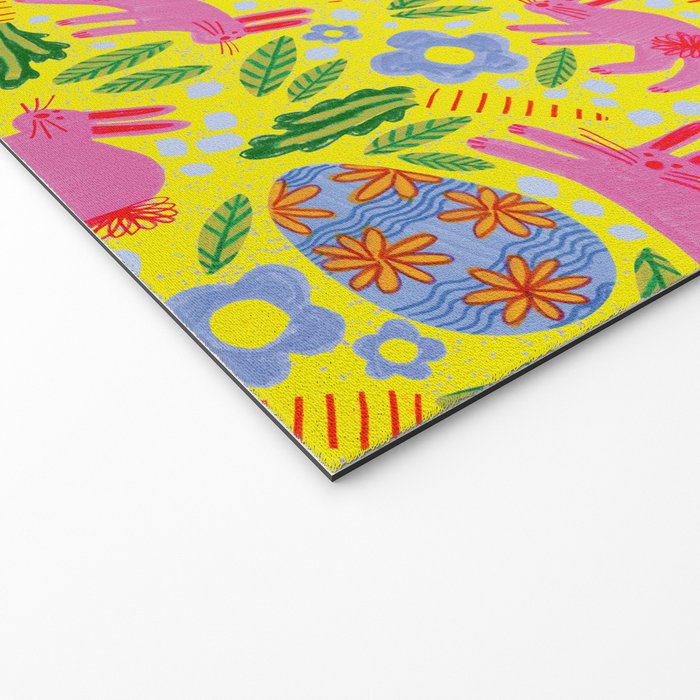 Cute Colorful Rabbits & Decorative Eggs in Yellow & Pink Welcome Mat Gallery Image 2