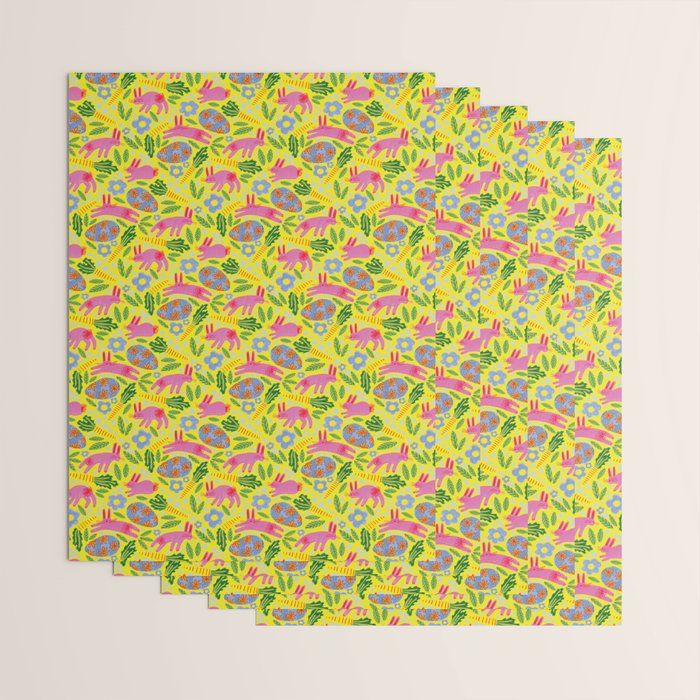 Cute Colorful Rabbits & Decorative Eggs in Yellow & Pink Wrapping Paper Gallery Image 3