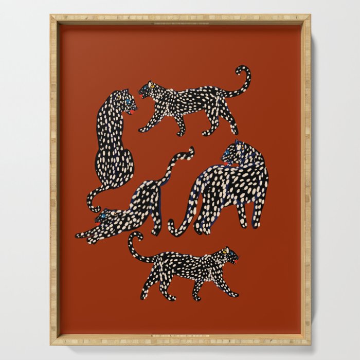 Modern black cheetah with white dots  Serving Tray Gallery Image 1