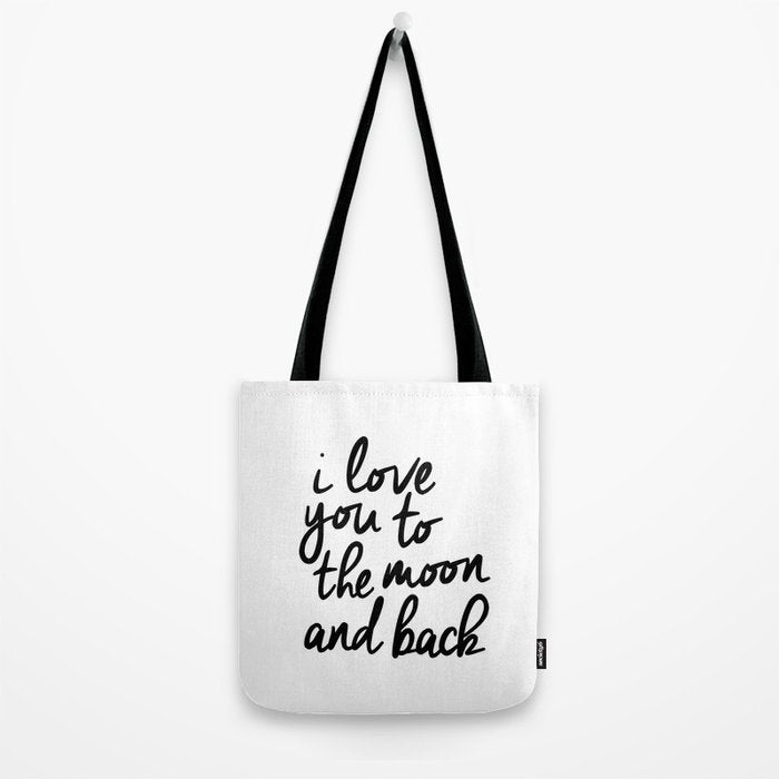 I Love You to the Moon and Back black-white kids room typography poster home wall decor canvas Tote Bag Gallery Image 2