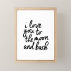 I Love You to the Moon and Back black-white kids room typography poster home wall decor canvas Mini Art Print Gallery Image 1