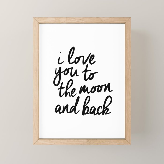 I Love You to the Moon and Back black-white kids room typography poster home wall decor canvas Mini Art Print Gallery Image 1