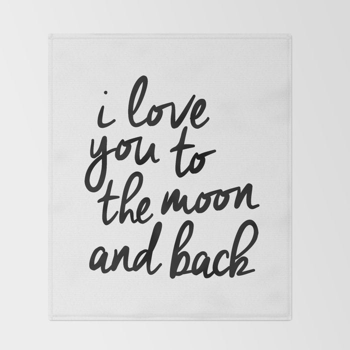 I Love You to the Moon and Back black-white kids room typography poster home wall decor canvas Throw Blanket Gallery Image 2