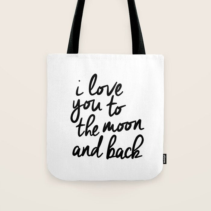 I Love You to the Moon and Back black-white kids room typography poster home wall decor canvas Tote Bag Gallery Image 1