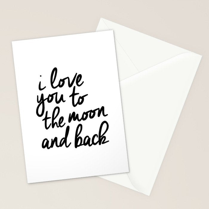 I Love You to the Moon and Back black-white kids room typography poster home wall decor canvas Stationery Card Gallery Image 2