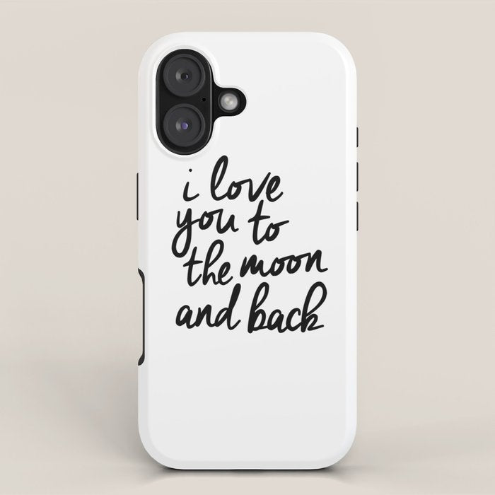 I Love You to the Moon and Back black-white kids room typography poster home wall decor canvas iPhone Case Gallery Image 1