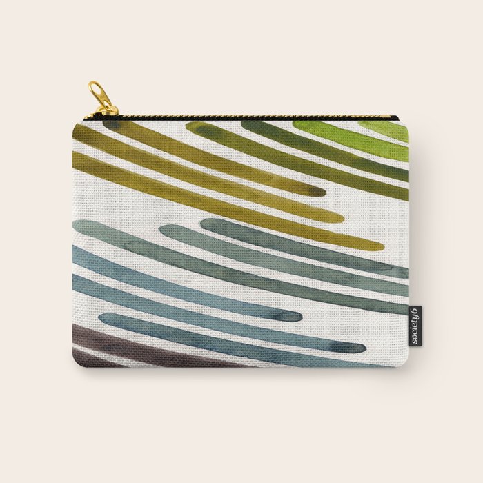 Olive Green Navy Blue Watercolor Colorful Stripes Mid Century Modern Art Primitive Abstract Art Carry All Pouch Gallery Image 1