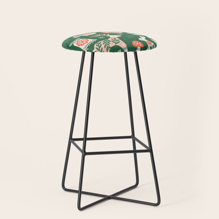 Festive Folk Art Forest Animals - Green and Red Stool Gallery Image 1