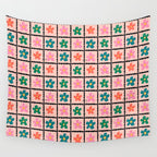Retro Daisy Checkered Flowers Wall Tapestry Gallery Image 4