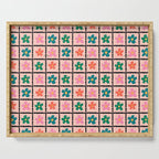 Retro Daisy Checkered Flowers Serving Tray Gallery Image 1