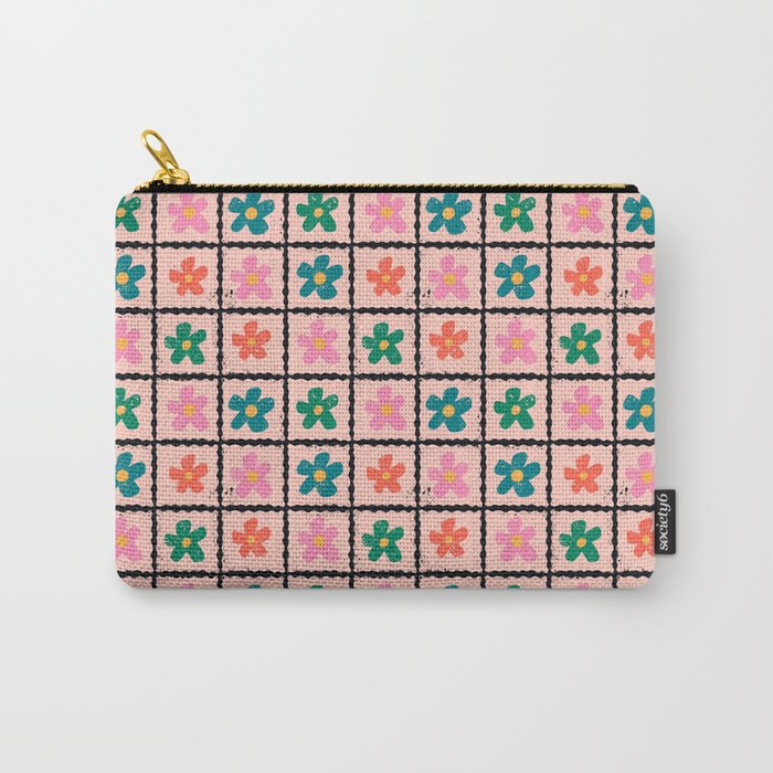 Retro Daisy Checkered Flowers Carry All Pouch Gallery Image 1