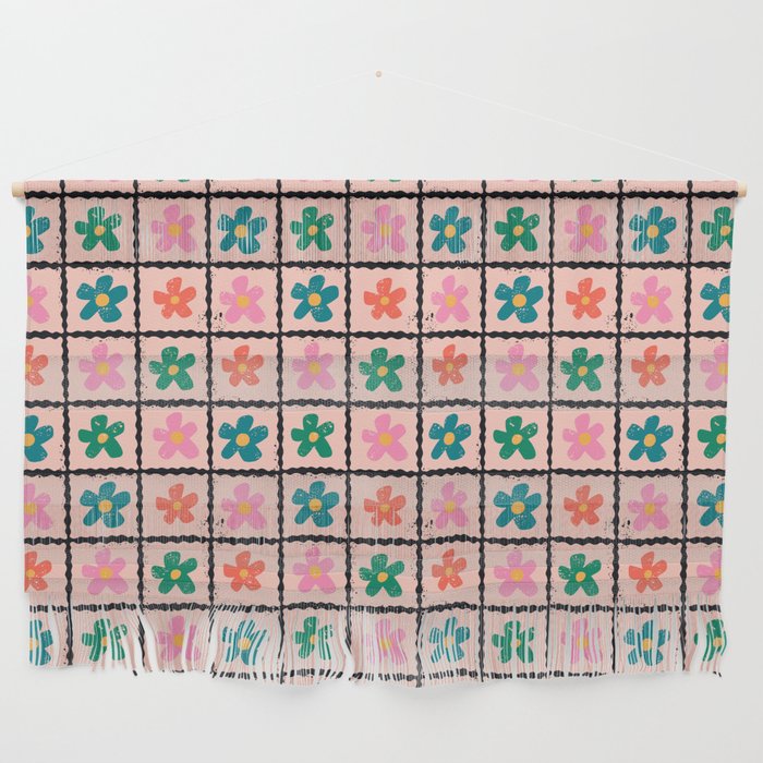 Retro Daisy Checkered Flowers Wall Hanging Gallery Image 1