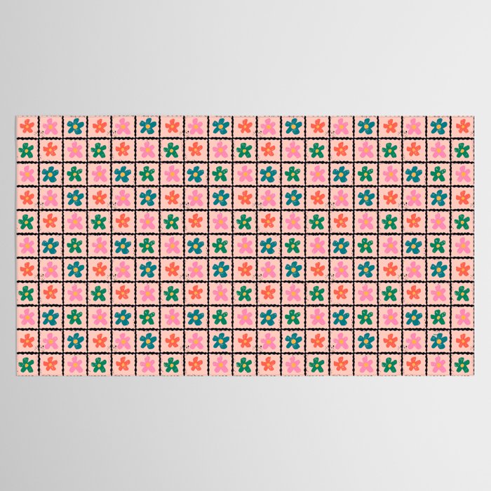 Retro Daisy Checkered Flowers Tablecloth Gallery Image 2