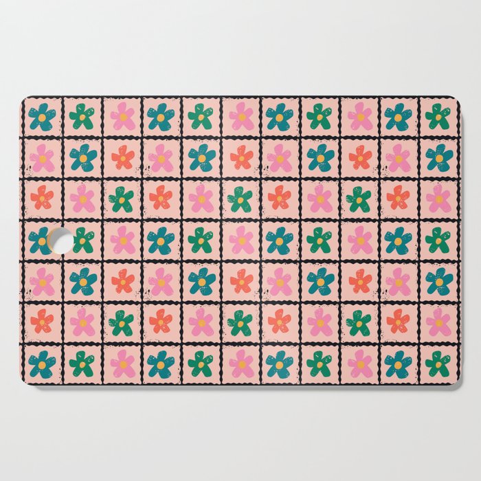 Retro Daisy Checkered Flowers Cutting Board Gallery Image 1