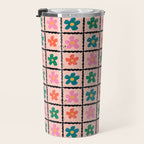 Retro Daisy Checkered Flowers Travel Mug Gallery Image 3
