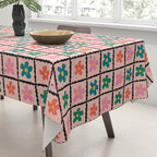 Retro Daisy Checkered Flowers Tablecloth Gallery Image 3