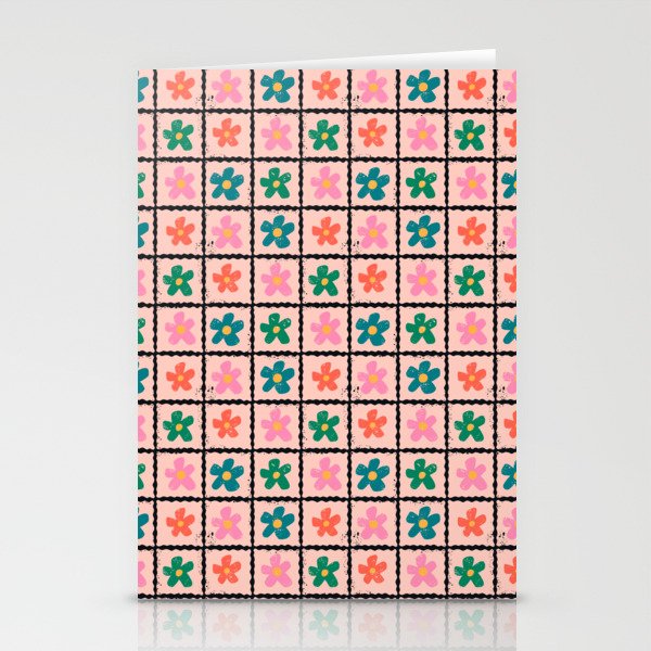 Retro Daisy Checkered Flowers Stationery Card Gallery Image 2
