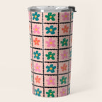 Retro Daisy Checkered Flowers Travel Mug Gallery Image 2