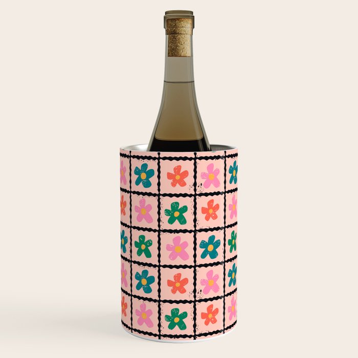 Retro Daisy Checkered Flowers Wine Chiller Gallery Image 1