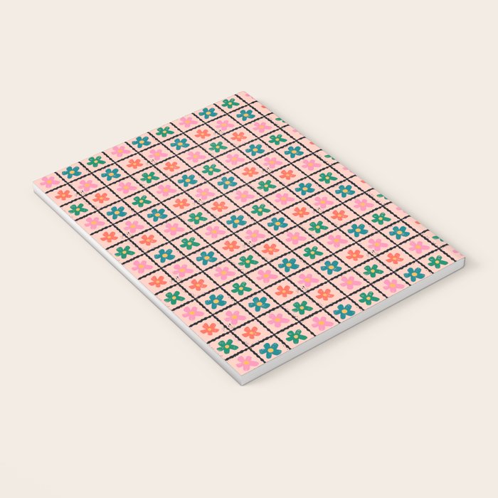 Retro Daisy Checkered Flowers Notebook Gallery Image 3