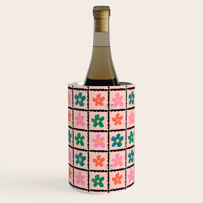 Retro Daisy Checkered Flowers Wine Chiller Gallery Image 2