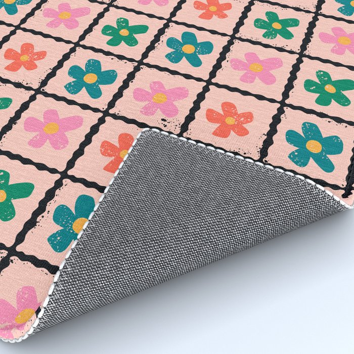 Retro Daisy Checkered Flowers Rug Gallery Image 4