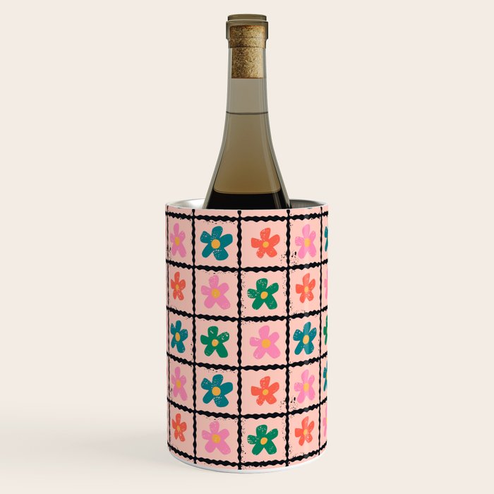 Retro Daisy Checkered Flowers Wine Chiller Gallery Image 3
