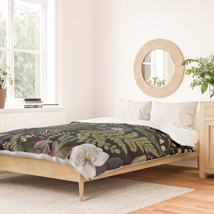Dark Mystical Garden Botanical Pattern Duvet Cover Gallery Image 2