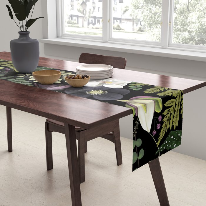 Dark Mystical Garden Botanical Pattern Table Runner Gallery Image 2