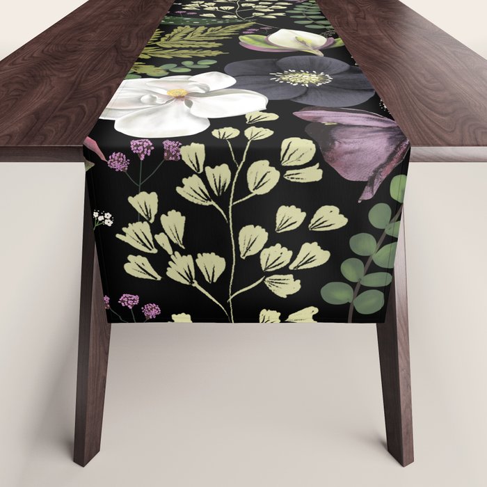 Dark Mystical Garden Botanical Pattern Table Runner Gallery Image 1