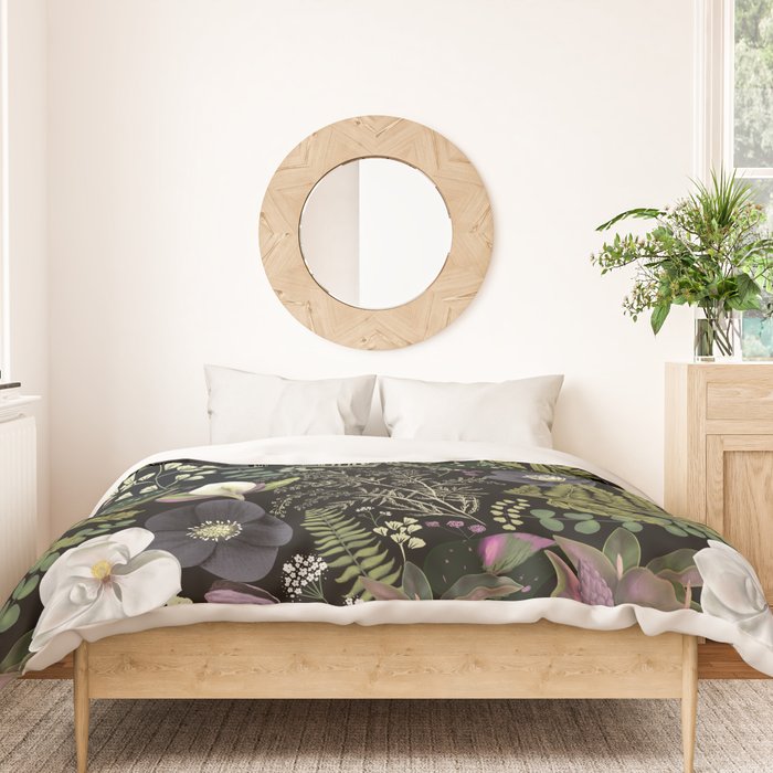 Dark Mystical Garden Botanical Pattern Duvet Cover Gallery Image 3