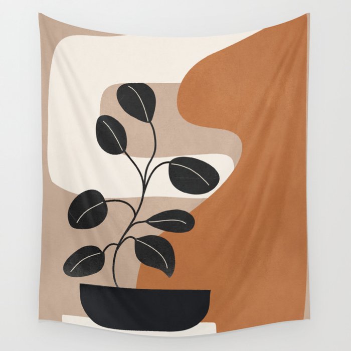 Modern Abstract Minimal Shapes Branches Art 7 Wall Tapestry Gallery Image 1