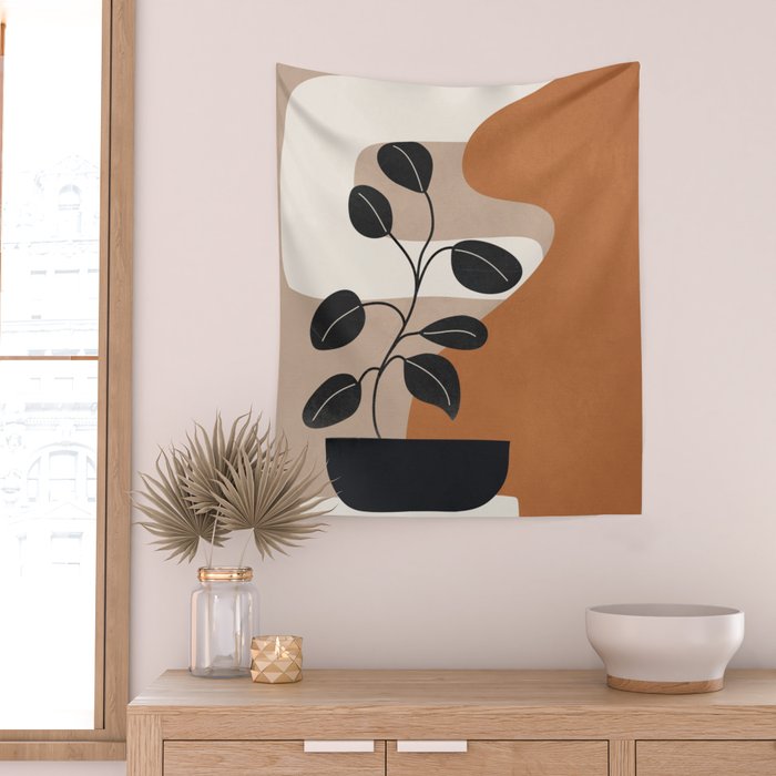 Modern Abstract Minimal Shapes Branches Art 7 Wall Tapestry Gallery Image 2