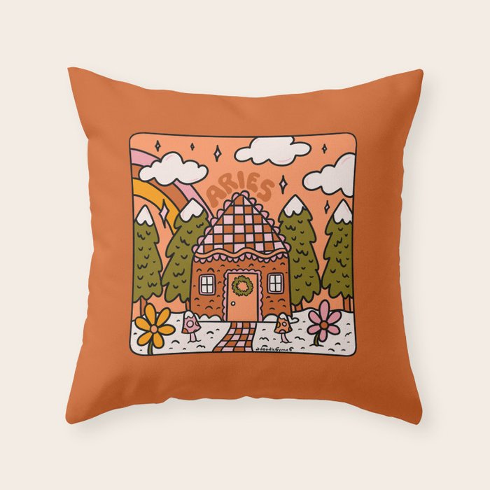 Aries Gingerbread House Throw Pillow Gallery Image 1