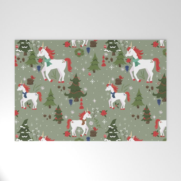Christmas Winter Unicorn Pattern Welcome Mat Gallery Image 1