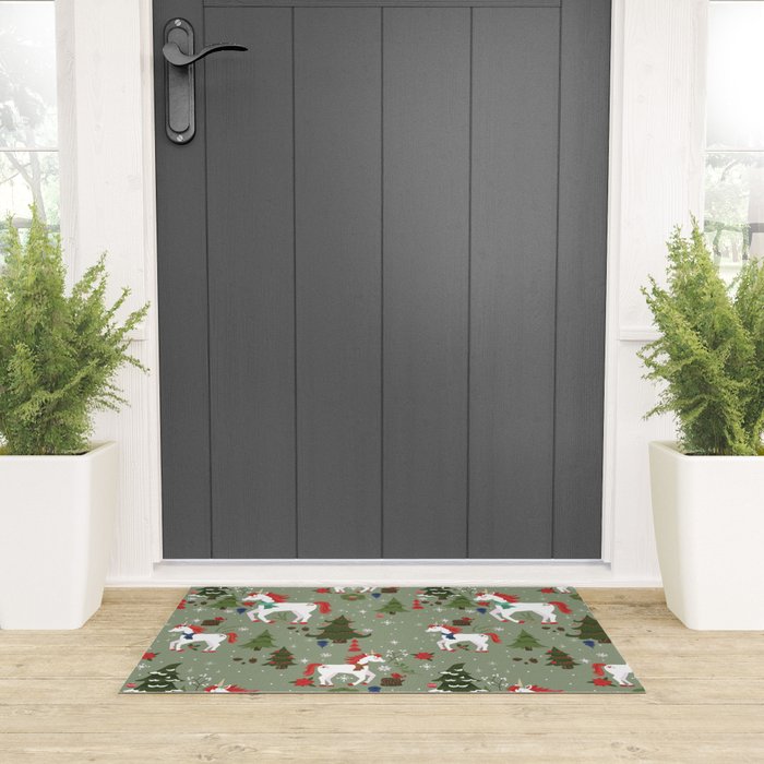 Christmas Winter Unicorn Pattern Welcome Mat Gallery Image 3