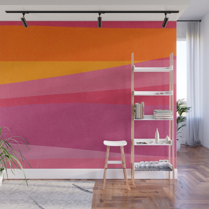 Pink Orange Bright Vibrant Modern Artwork Wall Mural Gallery Image 1