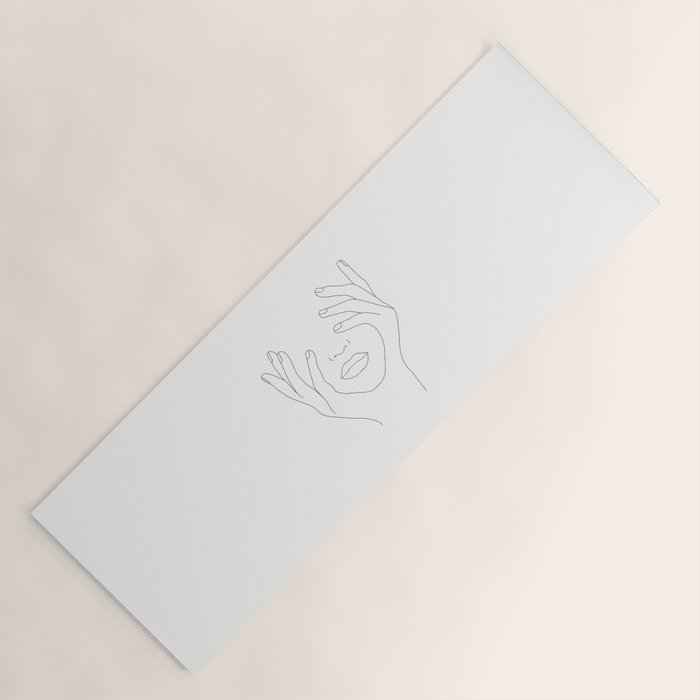Minimal Line Art Woman with Hands on Face Yoga Mat Gallery Image 1