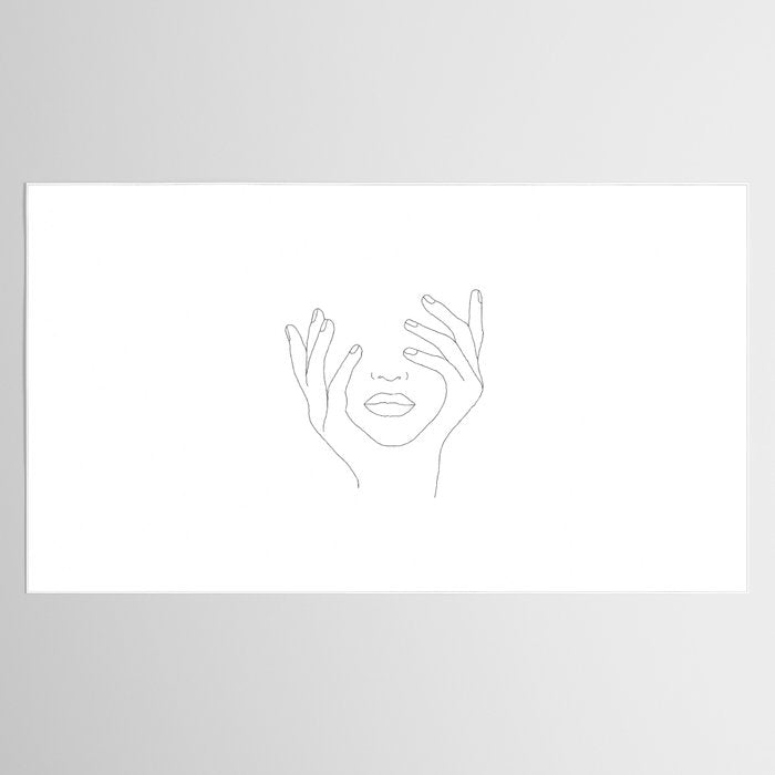 Minimal Line Art Woman with Hands on Face Tablecloth Gallery Image 2