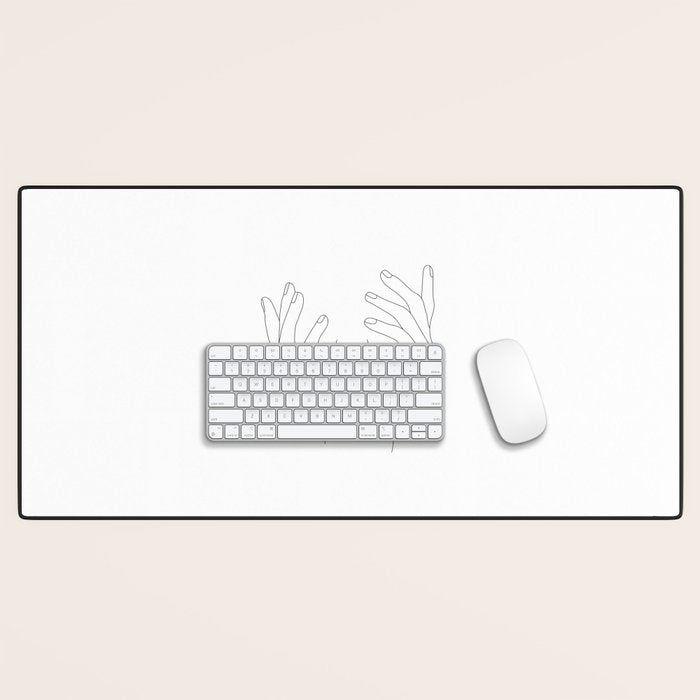 Minimal Line Art Woman with Hands on Face Desk Mat Gallery Image 1