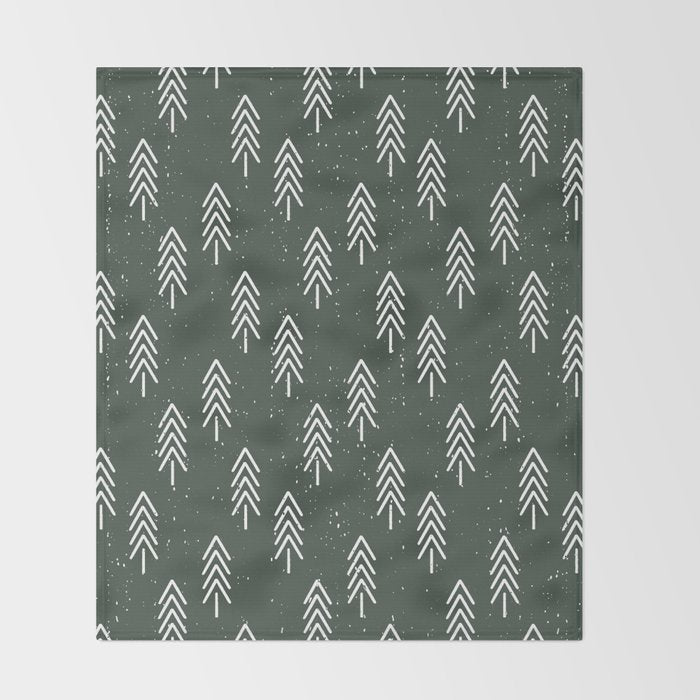 Pine Trees . Olive Throw Blanket Gallery Image 2