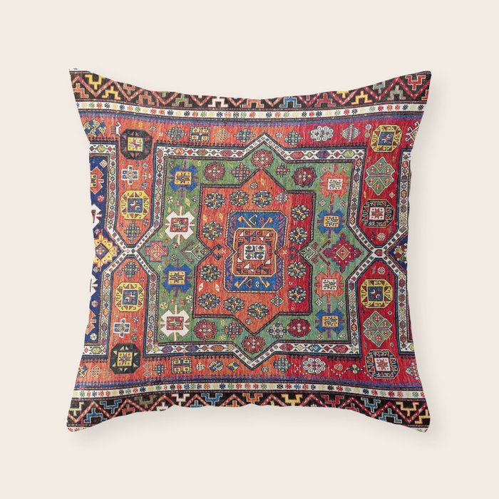 Kuba Sumakh East Caucasus Antique Rug Print Throw Pillow Gallery Image 1