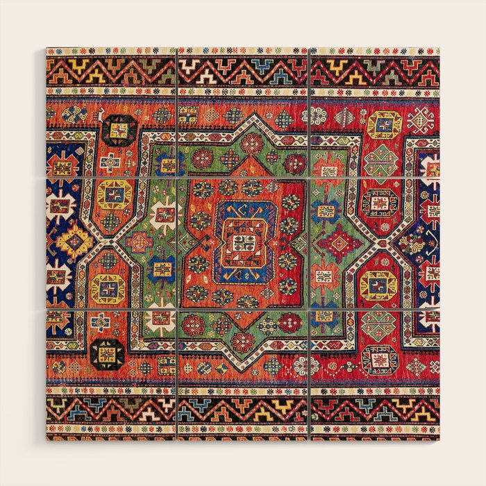 Kuba Sumakh East Caucasus Antique Rug Print Wood Wall Art Gallery Image 1