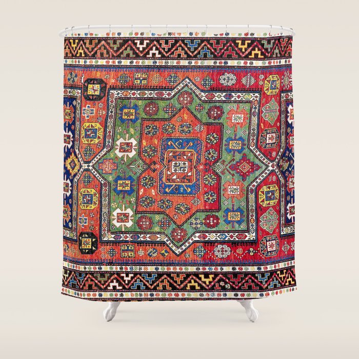 Kuba Sumakh East Caucasus Antique Rug Print Shower Curtain Gallery Image 1