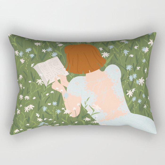 Reading in a Meadow  Rectangular Pillow Gallery Image 1
