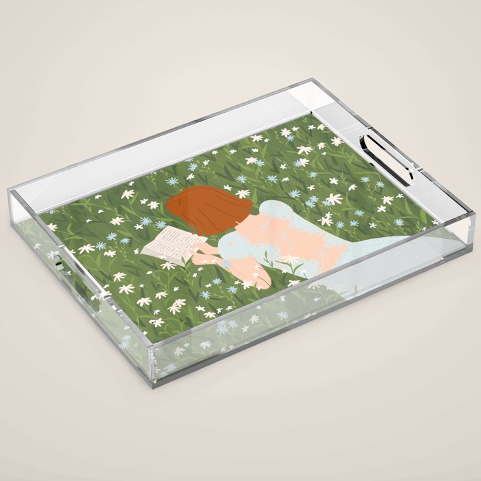 Reading in a Meadow  Acrylic Tray Gallery Image 1