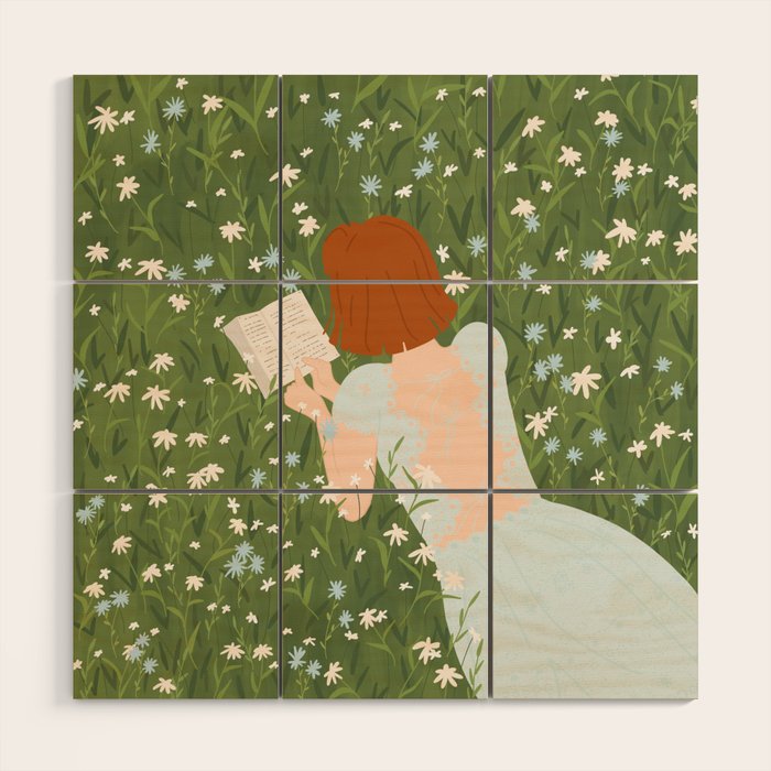 Reading in a Meadow  Wood Wall Art Gallery Image 1
