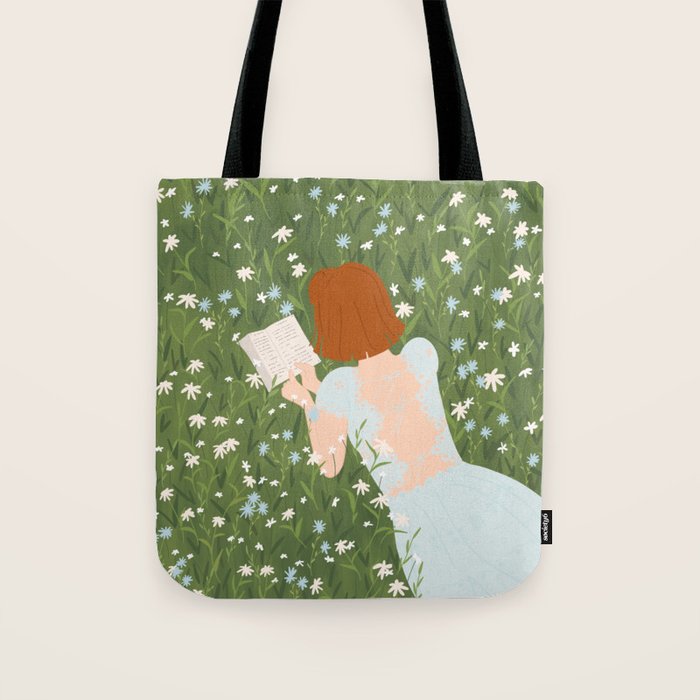 Reading in a Meadow  Tote Bag Gallery Image 1