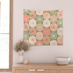 Mid Century Modern Atomic Retro Dots Pattern in Vintage Olive Green and Blush Pink Wall Tapestry Gallery Image 2