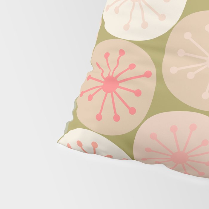 Mid Century Modern Atomic Retro Dots Pattern in Vintage Olive Green and Blush Pink Pillow Sham Gallery Image 4